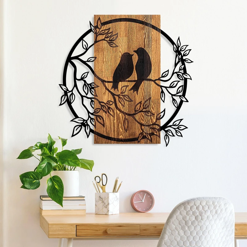 Elegant Decorative Wooden Wall Accessory, 57 x 59 cm, 100% Real Wood (3 cm) & Metal (1.5 mm), Unique Walnut & Black Finish, Perfect for Home Decor - Image 1
