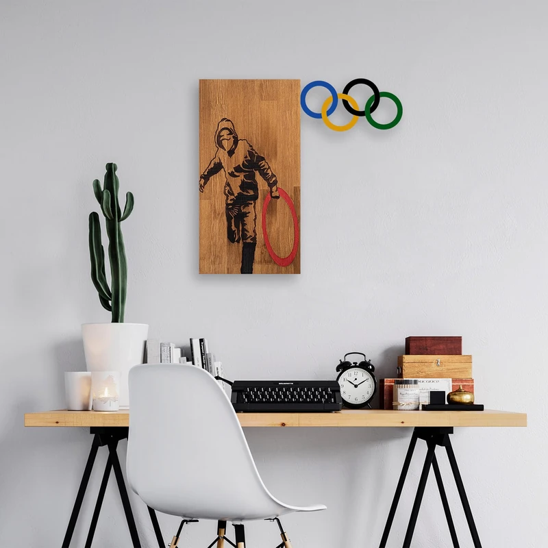 Elegant Decorative Wooden Wall Accessory, Walnut & Black, 58 x 60 cm, 100% Wood (3 cm) & Metal (1.5 mm), Unique Design, Perfect for Home Decor