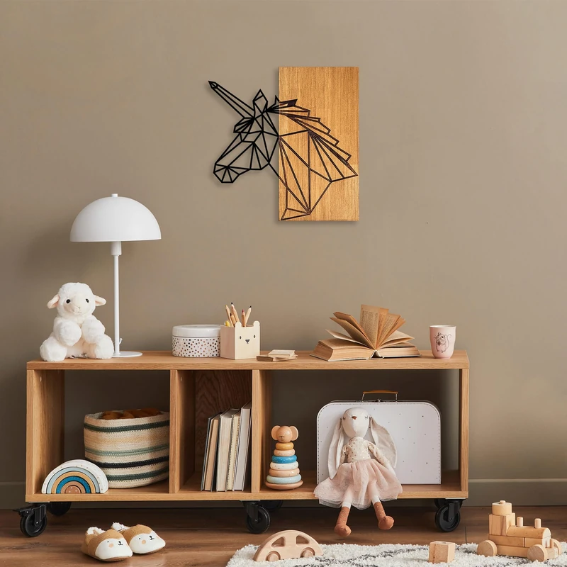 Elegant Decorative Wooden Wall Accessory, Walnut & Black, 57 x 58 cm, 50% Wood (3 cm) & Metal (1.5 mm), Unique Texture & Colour Variations