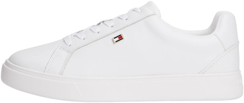 Tommy Hilfiger Women's Leather Court Trainers, White (White), 3.5
