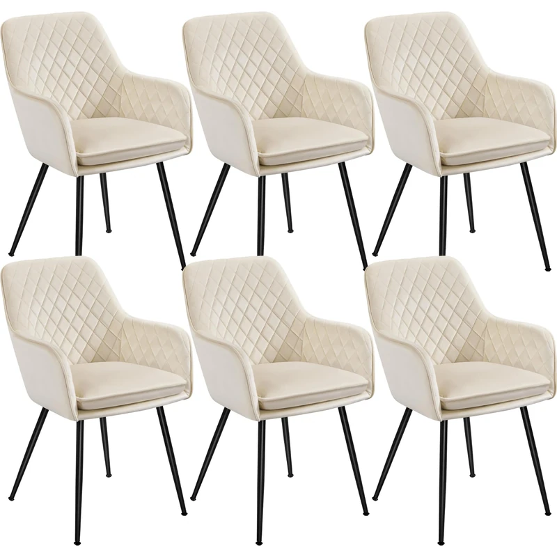 Yaheetech Dining Chairs Set of 6 Kitchen Upholstered Velvet Chairs with Metal Legs for Dining Room Living Room Lounge, Beige