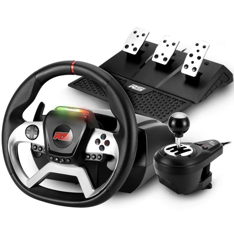 Racing Force 1080RS Racing Steering Wheel with Force Return 3.2N, 1080° Rotation, 18 Buttons, Compatible with PC/PlayStation/Xbox, 43 x 43 x 29.5 cm