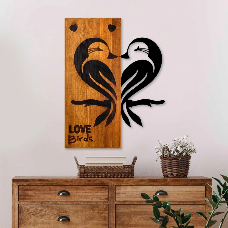 Elegant Decorative Wooden Wall Accessory, Walnut & Black, 45 x 58 x 3 cm, 100% Wood (3 cm) & Metal (1.5 mm), Unique Design for Stylish Home Decor