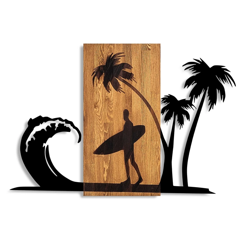 Elegant Decorative Wooden Wall Accessory, 57 x 84 cm, 100% Real Wood (3 cm) & Metal (1.5 mm), Unique Walnut & Black Finish, Perfect for Home Decor