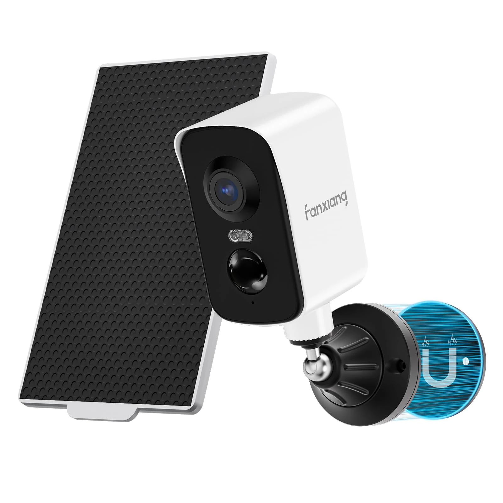 fanxiang Magnetic Security Camera Outdoor with Solar Panel & 64GB Card, 2K Rechargeable Battery Camera Wireless WiFi, 300° Pan Rotating, PIR, Color Night Vision, AI Motion Detection, SD/Cloud Storage