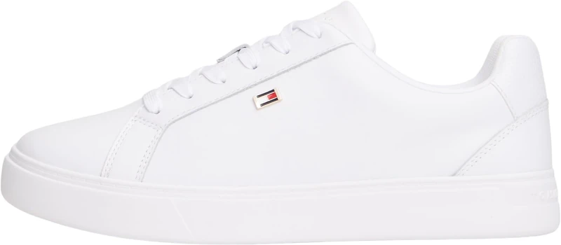 Tommy Hilfiger Women's Leather Court Trainers, White (White), 5