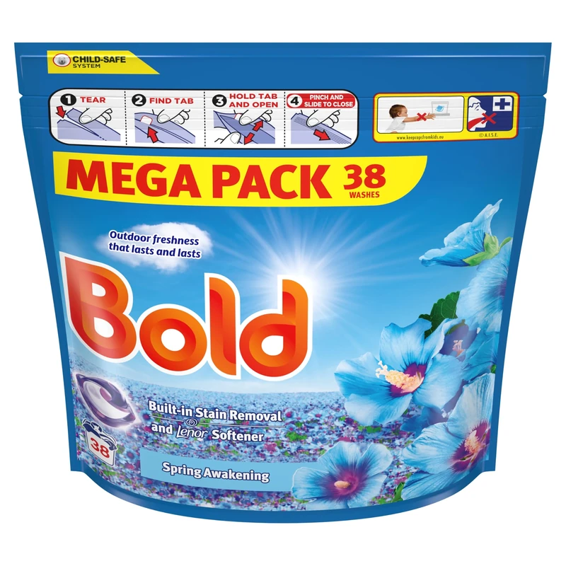 Bold PODS Washing Liquid Laundry Detergent Capsules 38 Washes, Spring Awakening, Outdoor Freshness That Lasts And Lasts, With Built-In Lenor Softener