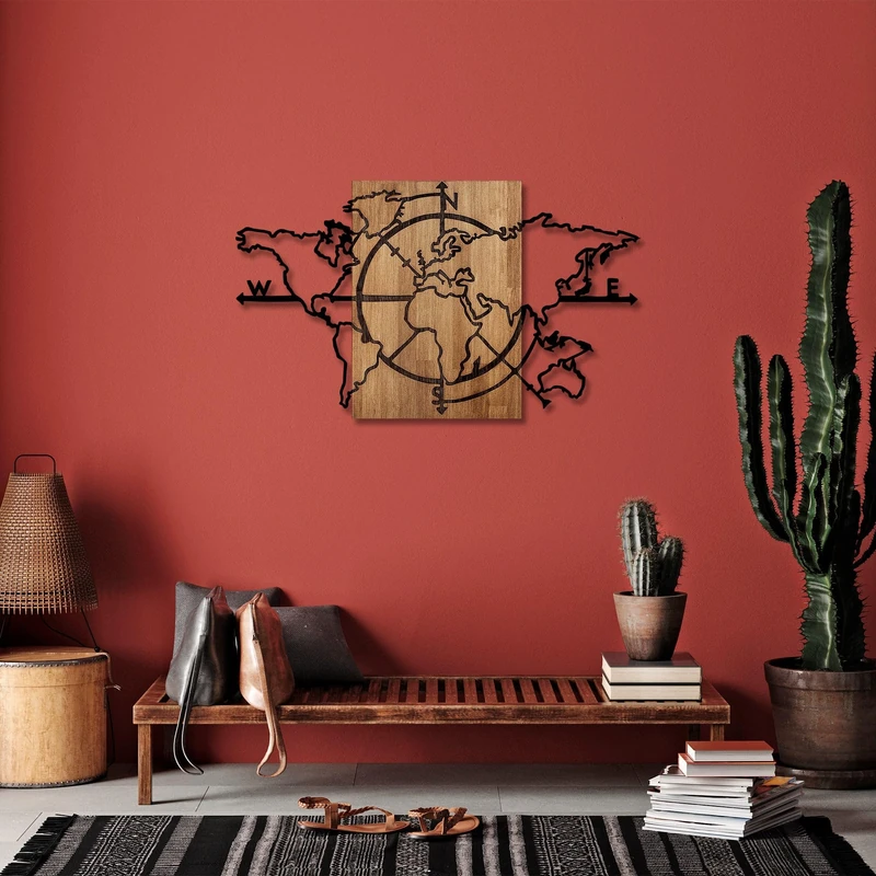 Stylish Decorative Wooden Wall Accessory, Black & Walnut, 118 x 3 x 70 cm, 50% Wood (3 cm) & 50% Metal (1.5 mm), Unique Design for Modern Spaces