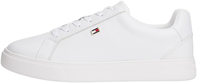 Tommy Hilfiger Women's Leather Court Trainers, White (White), 7