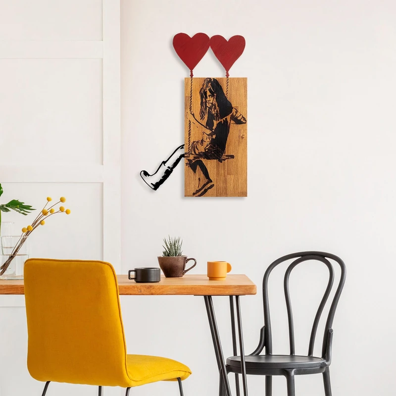 Elegant Decorative Wooden Wall Accessory, 50 x 80 cm, 100% Real Wood (3 cm Thick) & Metal, Unique Walnut & Black Design, Perfect for Home Decor - Image 1