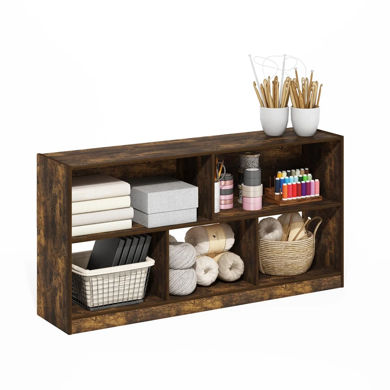 Furinno DALY Book Shelf, 5-Cube Bookshelf, Horizontal Cube Storage Organizer Bookcasde, 10.9 x 47.2 x 23.6, for Living Room, Bedroom, Home Office, Amber Pine