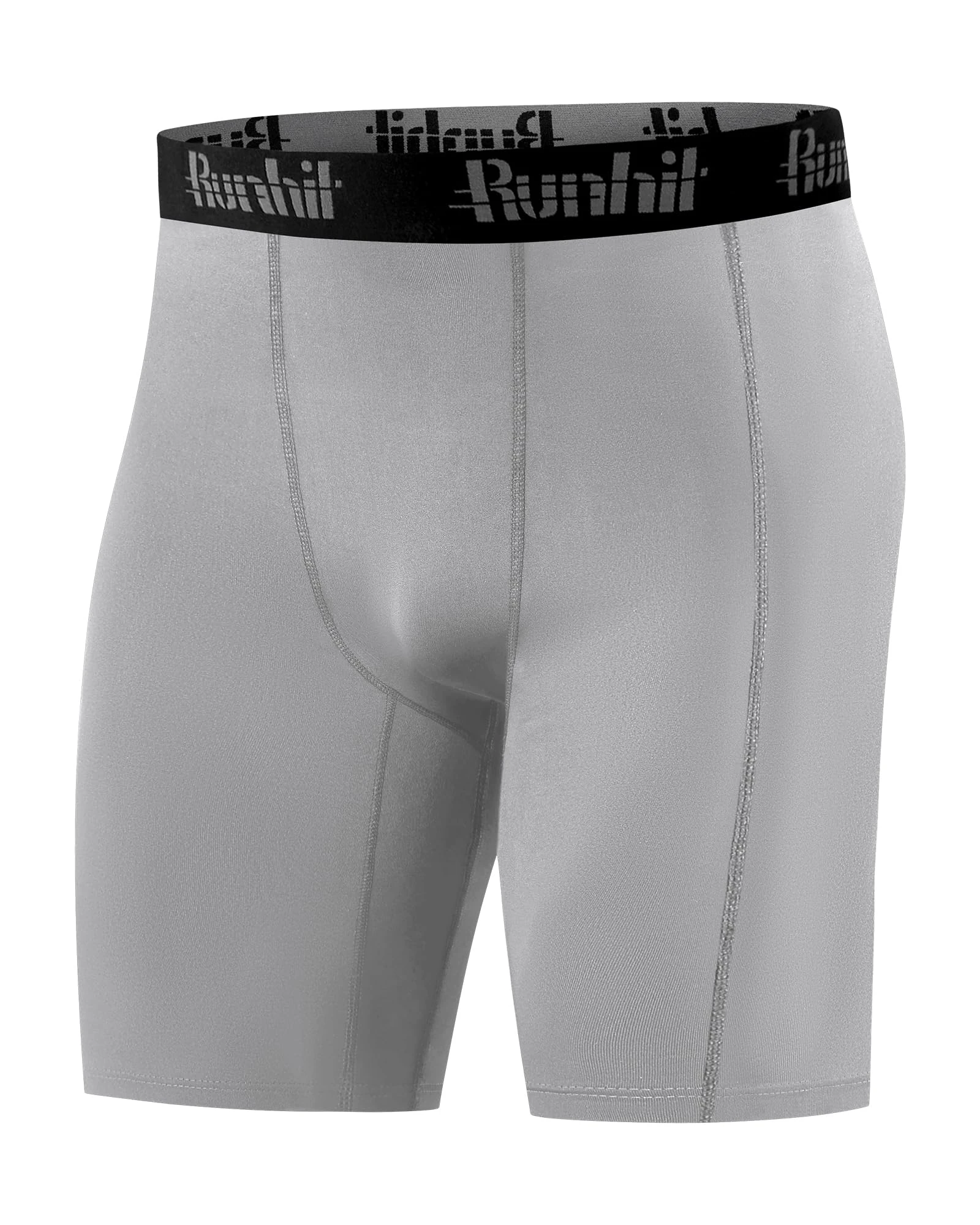 Runhit 1 or 2 Pack Mens Compression Shorts, Moisture Wicking Anti Chafing Underwear Base Layer Cycling Shorts, Quick Dry Spandex Fabric Sport Tights Undershorts for Running Gym Workout Sport Grey L