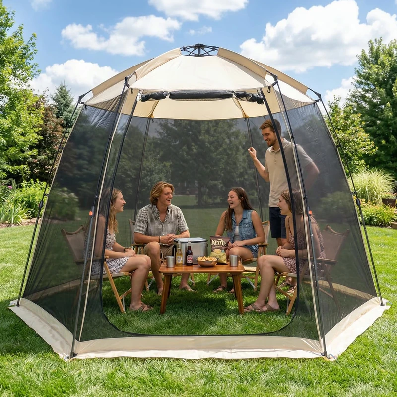 Alvantor Screen House Gazebo, 4-6 Person Pop Up Screen Tent, Instant Screen Room with Carry Bag, Outdoor Mosquito Tent Camping, Sun Shade Shelter for Patio, Garden, Backyard, Deck 10 x 10 x 7 FT
