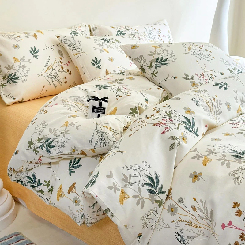 HighBuy Vintage Floral Queen Comforter Set Yellow Botanical Bedding Comforter Lightweight Fluffy Queen Size Boho Bedding Comforters Sets,1 Lightweight Comforter (90"x90") and 2 Pillowcases