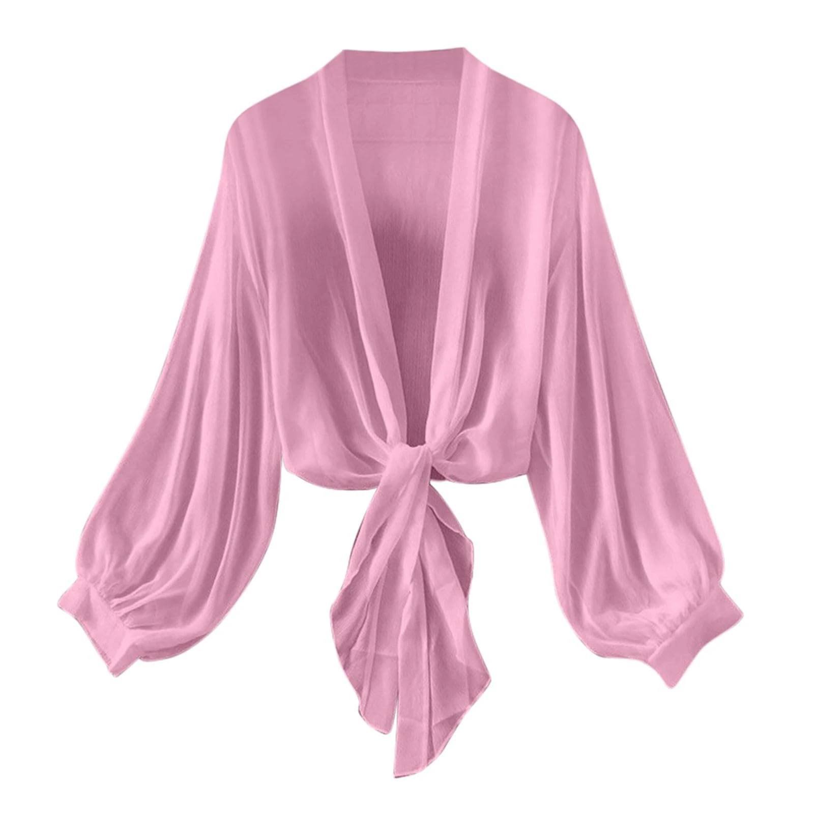 NSICBMNO Pink Long Sleeve Chiffon Lightweight Maxi Sheer Duster Cardigan Ladies Tie Front Cardigans Bolero Shrug Cropped Summer Kimono Cardigans for Dress Wedding Beach