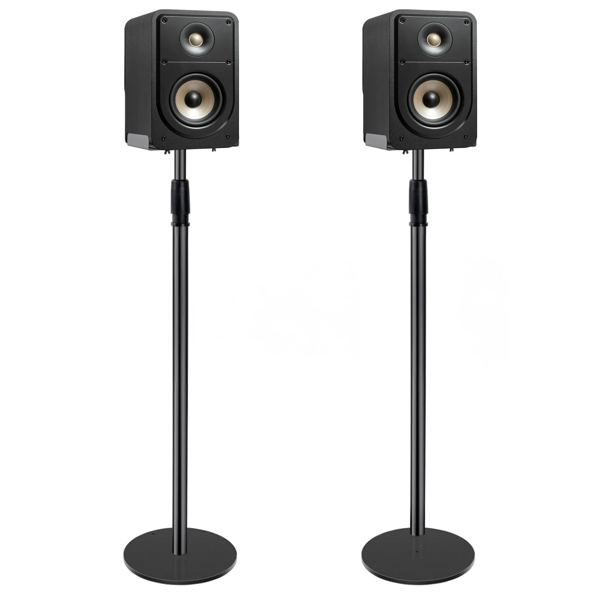 Adjustable Height Speaker Stands (Extends 79cm to 130cm) – Set of 2 Surround Sound Speaker Stands for Bookshelf & Satellite Speakers, Floor Stands with Cable Management Supporting to 5 Kg(Black)