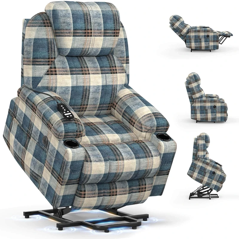 BareTay Recliner Armchair Lift Chair For the Elderly, Power Recliner Chair with Massage & Heat, Extended Footrest, Type C+USB Ports, 2 Cup Holders, Dual Side Pockets Reclining Chairs Lounge Sofa