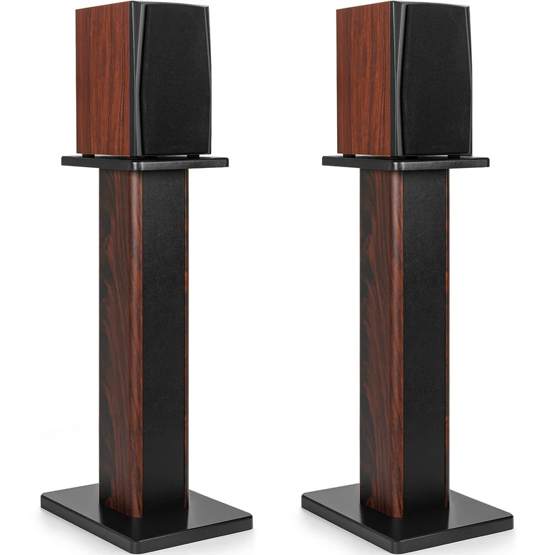 OUUTMEE 70CM (28 Inch) Wood Speaker Stands - Heavy Duty HiFi Speaker Stands for Home Theatre & Studio Monitors - Universal Floor Bookshelf Speaker Support with Sand-Fillable Design(Set of 2)