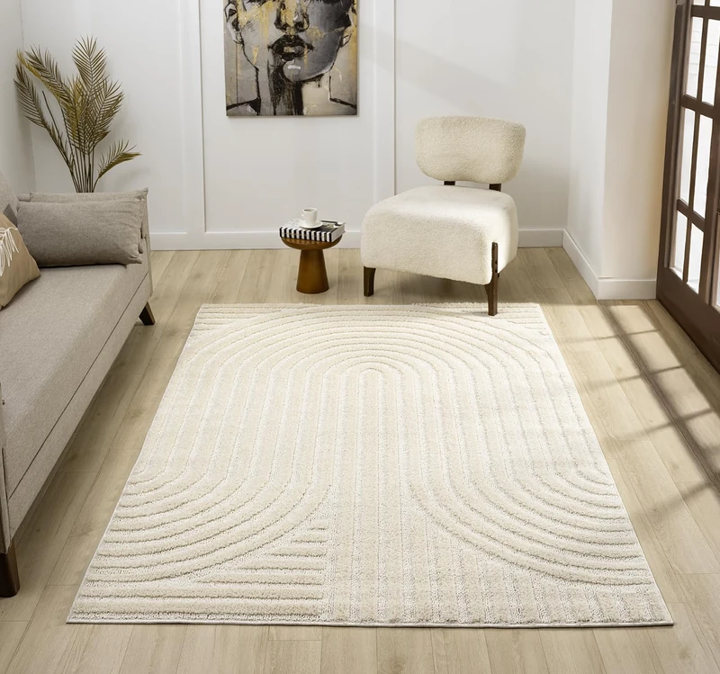 Rugs by Desire Isabella Living Room Area Rug - Cut-Loop Pile Polypropylene Weaving - Jute Backing - Indoor Carpet in Geometric, Cobble, Mazia Arch, Imperial Trellis Designs, Cream, 120x170 cm - Image 1