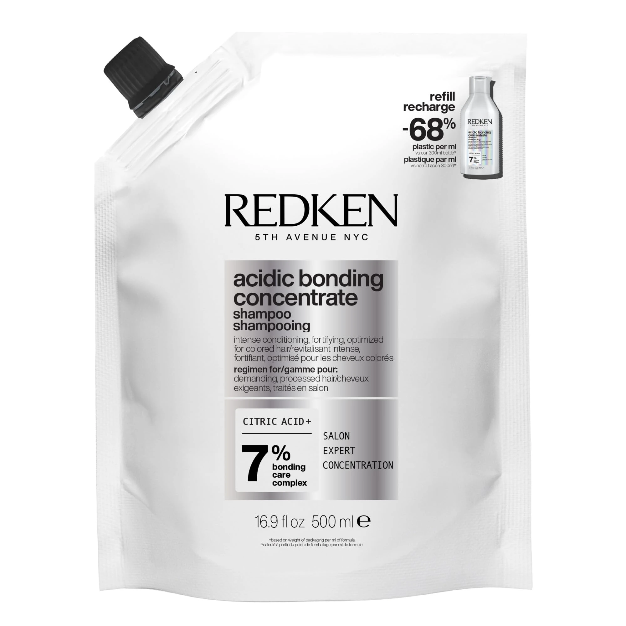 Redken Haircare Acidic Bonding Concentrate (ABC) Shampoo, Ultra-Rich Formula, Intense Conditioning, Reduced Breakage, Colour Fade Protection, Refill Pouch, 500ml