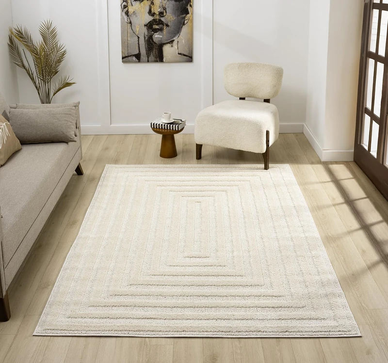 Rugs by Desire Isabella Living Room Area Rug - Cut-Loop Pile Polypropylene Weaving - Jute Backing - Indoor Carpet in Geometric, Cobble, Mazia Arch, Imperial Trellis Designs, Cream, 120x170 cm