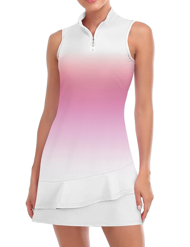 Viracy Tennis Dress for Women Sleeveless Golf Dresses with Shorts and Pockets Ruffle Zip Up Stand Collar Golf Outfits