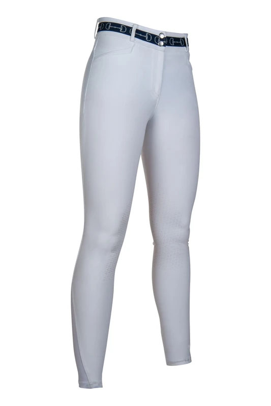 HKM Women's Monaco Style Silicone Knee Patch Riding Breeches, White, 32 - Image 1