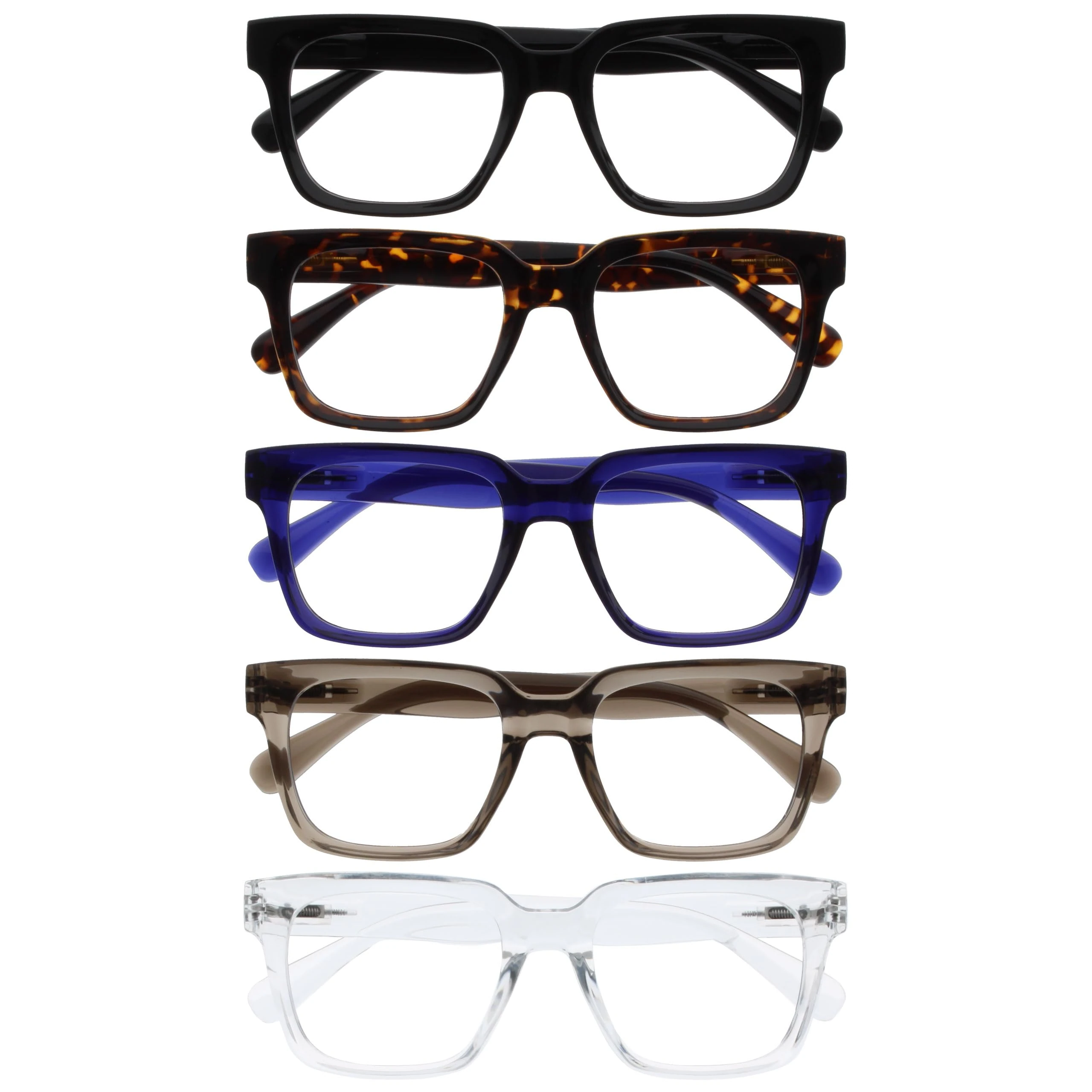 OPULIZE ERA Blue Light Blocking Reading Glasses - Anti-Reflective Anti-Glare UV400-5 Pack Readers - Oversized Frame - Computer Screen Glasses - Black Brown Blue Grey Clear - Men Women - +2.50