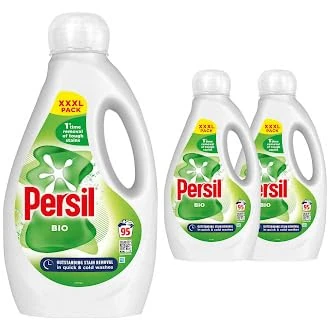 Persil XXXL Washing Liquid Detergent Outstanding Stain Removal Quick and Cold Wash Tough on Stains Gentle Next to Sensitive Skin 95 Washes 4 Pack, 2.565 Litre (Pack of 3, Bio)