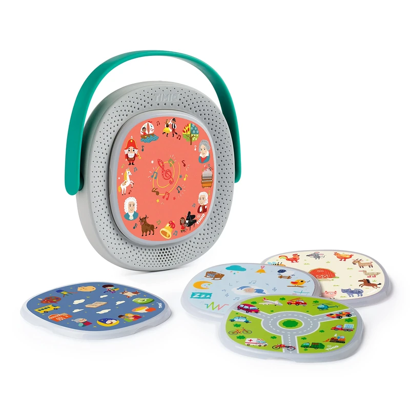 TIMIO Player + 5 Discs | Listen to fairy tales, stories, music, and nursery rhymes | Learn numbers, letters, and animals | 8 languages included | Interactive audio learning toy, for ages 2–6