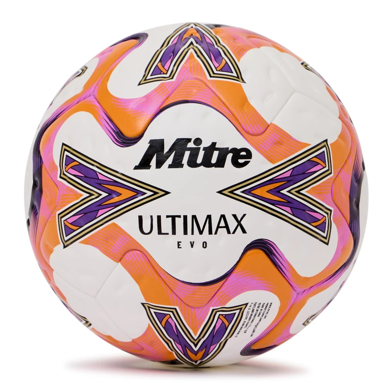 Mitre Unisex Adult Ultimax Evo 26 Football, White/Orange/Purple, 5 - Image 1