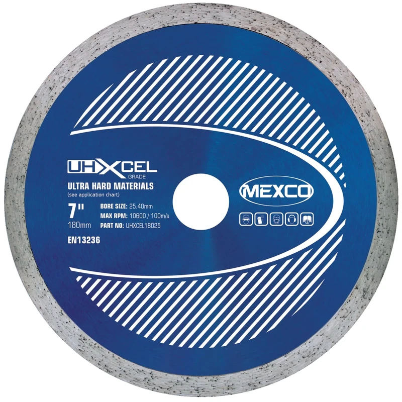 Mexco UHX Ultra Hard Materials Diamond Blade, High-Performance, Precision Cutting Disc for Granite, Porcelain, Marble - 180mm, 10mm Segment Height, 25.4mm Bore
