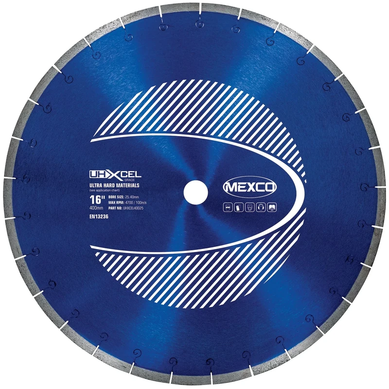 Mexco UHX Ultra Hard Materials Diamond Blade, High-Performance, Precision Cutting Disc for Granite, Porcelain, Marble - 400mm, 10mm Segment Height, 25.4mm Bore