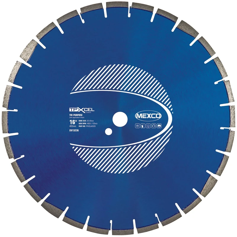 Mexco Tri-Purpose Diamond Blade XCEL Grade – Superior, High-Performance Multi-Material Cutting Disc for Concrete, Asphalt, Slate, Brick - 400mm, 10mm Segment Height, 25.4mm Bore