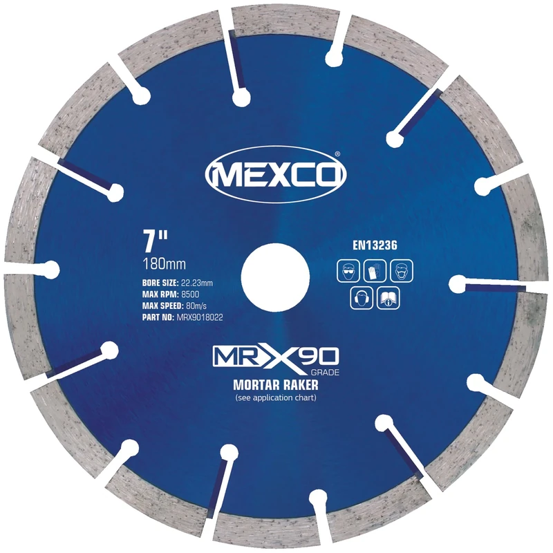 Mexco MRX Mortar Raking Diamond Blade, for Fast Removal of Mortar Joints & Cutting Lead Flashing Channels - 180mm, 7mm Segment Height, 22.23mm Bore