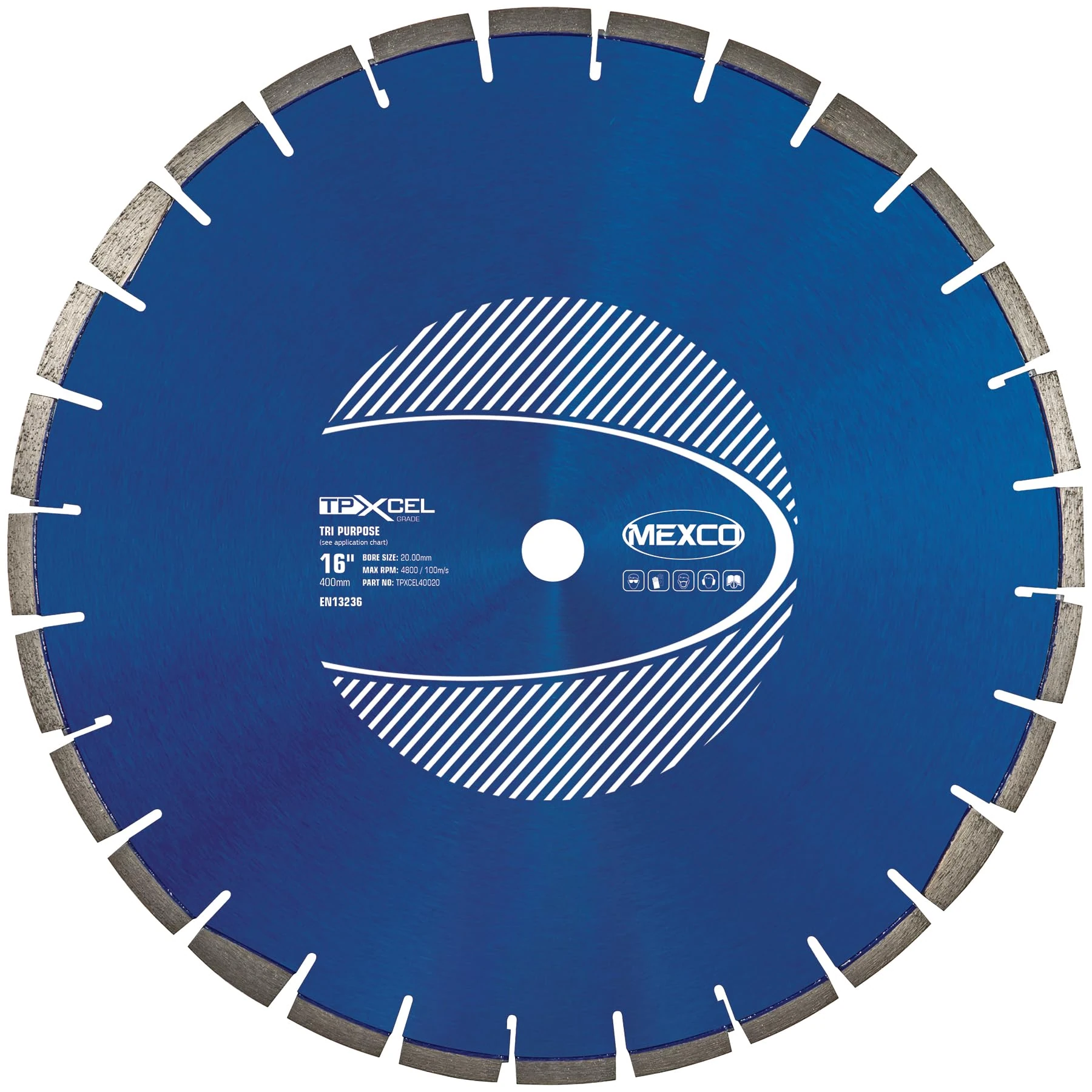 Mexco Tri-Purpose Diamond Blade XCEL Grade – Superior, High-Performance Multi-Material Cutting Disc for Concrete, Asphalt, Slate, Brick - 400mm, 10mm Segment Height, 20mm Bore