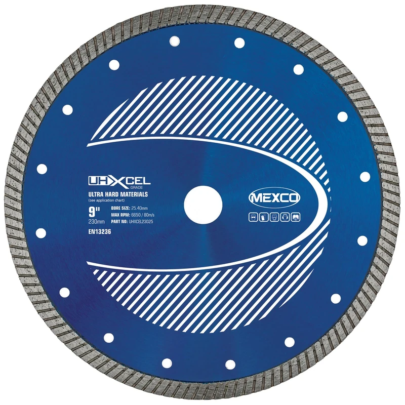 Mexco UHX Ultra Hard Materials Diamond Blade, High-Performance, Precision Cutting Disc for Granite, Porcelain, Marble - 230mm, 10mm Segment Height, 25.4mm Bore