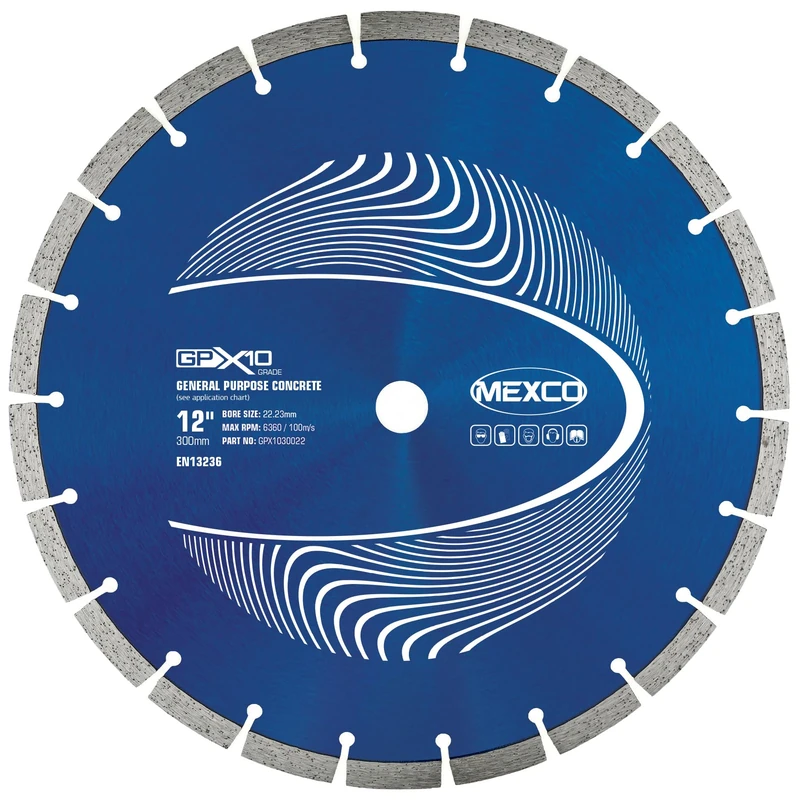 Mexco GPX10 General Purpose Concrete Diamond Blade, Cutting Disc for Non-Abrasive Building Materials - 300mm, 10mm Segment Height, 22.23mm Bore
