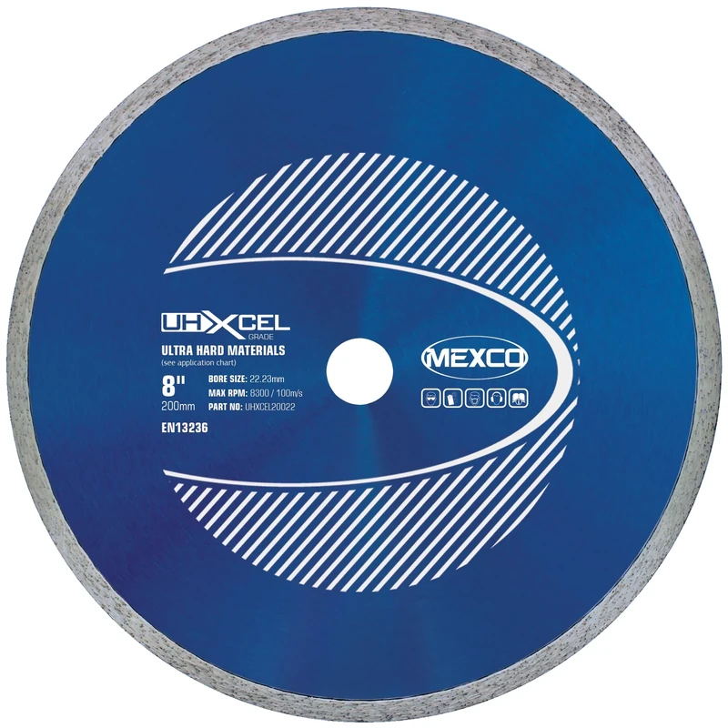 Mexco UHX Ultra Hard Materials Diamond Blade, High-Performance, Precision Cutting Disc for Granite, Porcelain, Marble - 200mm, 10mm Segment Height, 22.23mm Bore