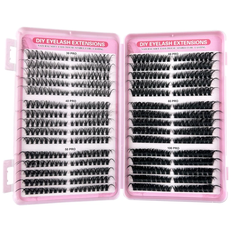 Luoqun88 Cluster Lashes Individual Eyelashes, 540pcs Eyelash Clusters - D Curl Lash Extensions | 8-16mm Russian Style Cat-Eye Lashes | DIY High Volume & Soft Fiber (30+40+50+60+80+100D Pro)