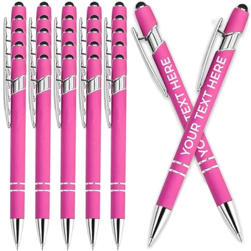 Personalized Engraved Name Ballpoint Pens,Customized Metal Ballpoint Pens,In Bulk for Women Men with Name Text Customised Writing Pen With Black Ink for School (Hot Pink, 1 count (Pack of 100))