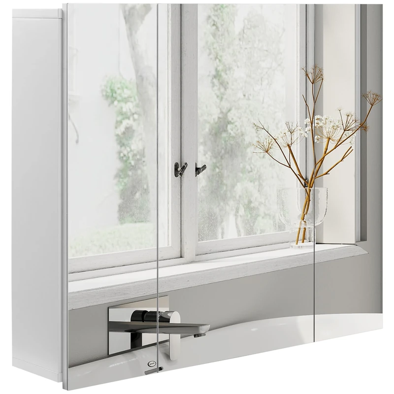 kleankin Bathroom Medicine Cabinet with Mirror, Wall Mounted Bathroom Mirror Cabinet with 3 Doors, Adjustable Shelves, White