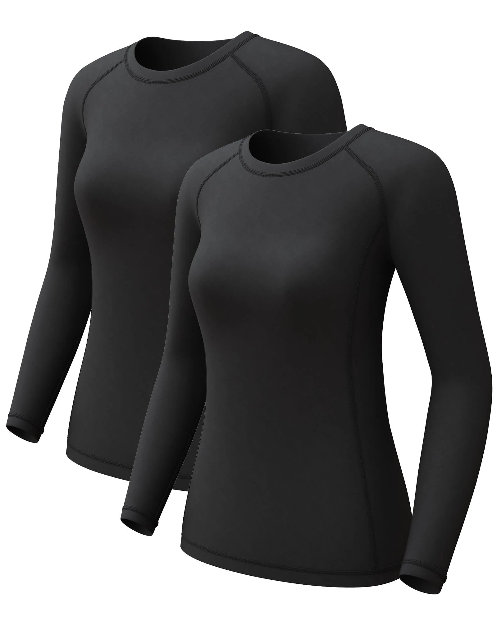 CL convallaria Women Thermal Tops Fleece Line Athletic Long Sleeve Thermal Vest Compression Baselayer Workout Shirts Soft and Warm Gear 2 Pack Black-Black XS