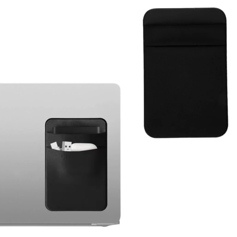 Tabanzhe Adhesive Pouch for Laptop 2-Pocket Portable Hard Drive Sleeve External SSD Holder Stick on Laptop Organizer Storage Case for Magic Mouse USB Cables Earphones(Black)