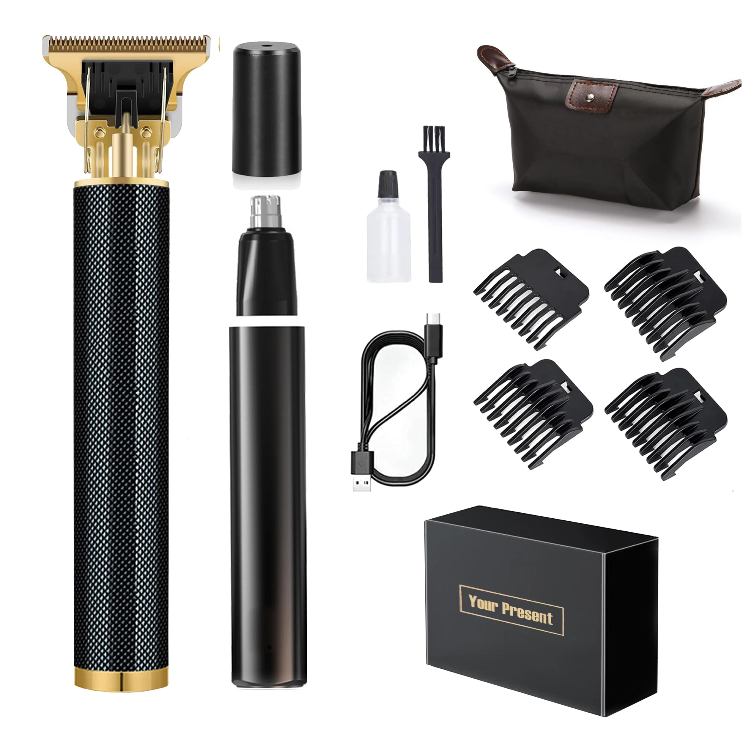 Keposon Hair Clipper Kit, Rechargeable Beard Trimmer with Nose Trimmer, Cordless Hair Clippers for Men with 4 Guides, Professional Hair Cutting Kit for Home Use，Mens Gift