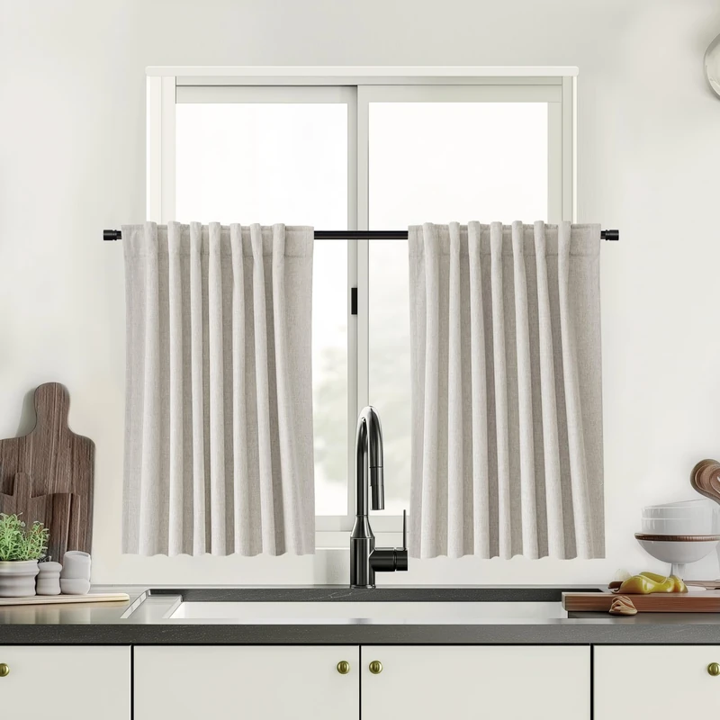 UHITECH 36 Inch Short Blackout Curtains for Small Window 2 Panels, Natural