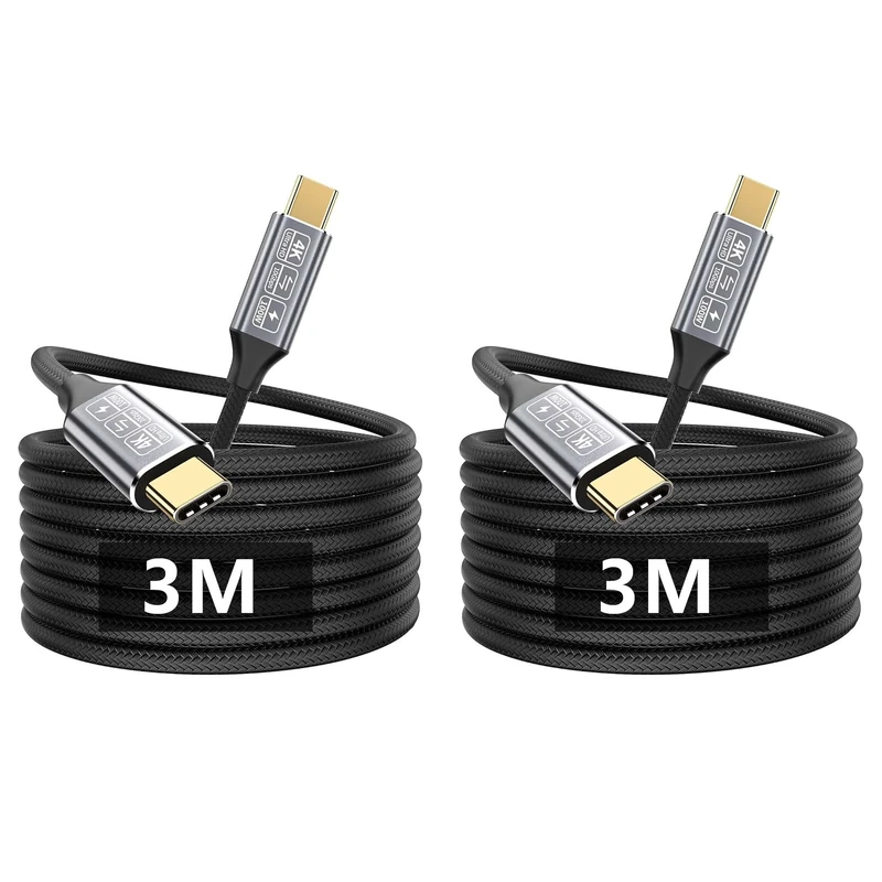 CAKOBLE 2Pack 3m usb c cable,[10Gbps,100W,4K@144Hz] USB 3.1 Compatible Thunderbolt 4 Cable/Thunderbolt 3 5K@60Hz usb c monitor cable For iPhone16,MacBook,Samsung 24,USB C Data Cable 3M