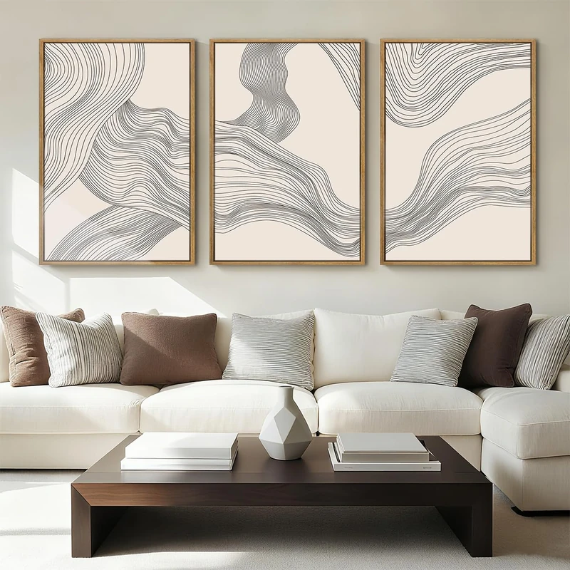 Large Modern Minimalist Wall Art Framed Neutral Abstract Wall Decor 24x36 Inch Set of 3 for Living Room Bedroom Dining Room