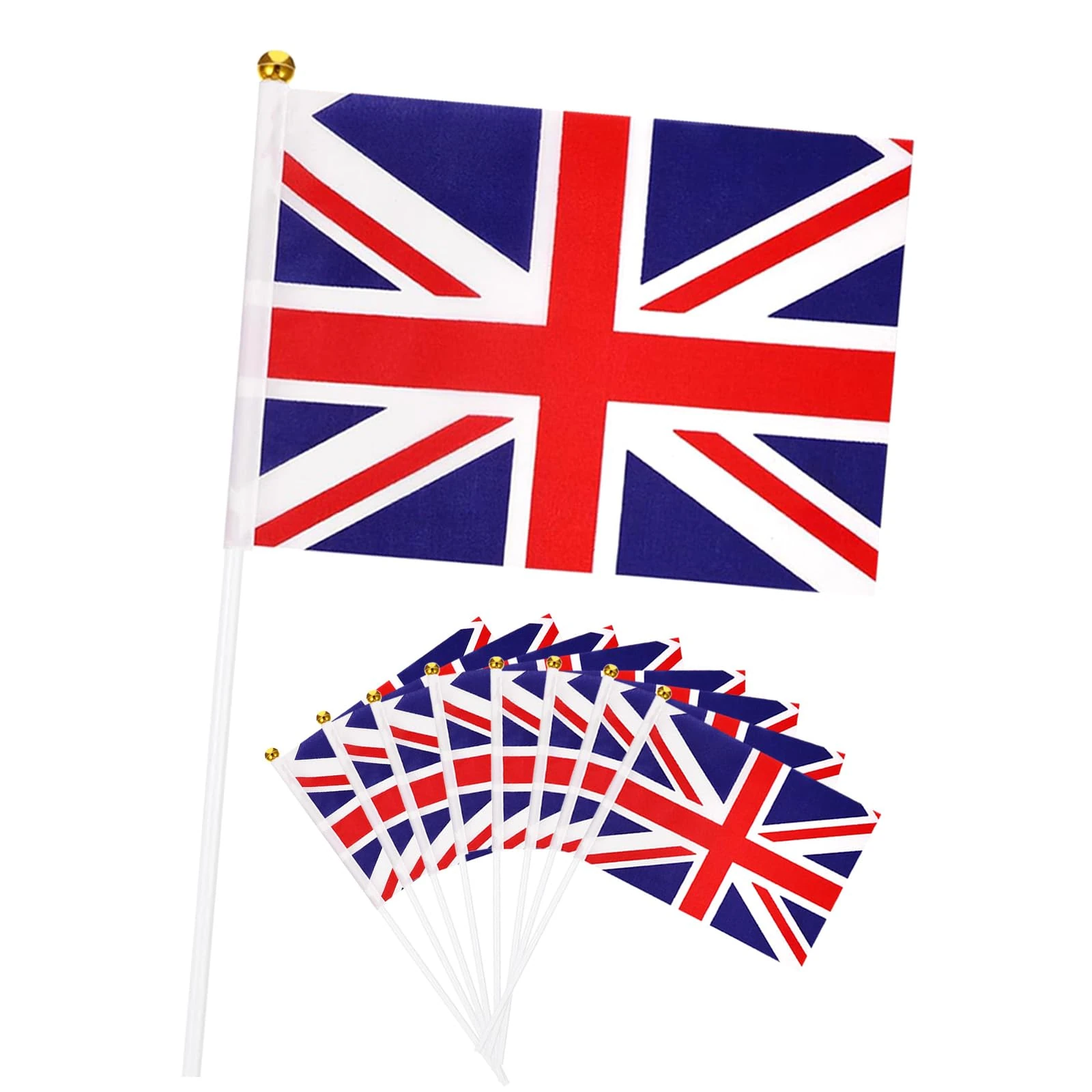 Small Union Jack Flags on Sticks British Hand Waving Flags for VJ Day 80th Anniversary Decorations,10pcs UK Great Britain Flags Mini Handheld Flags for Outdoor Sports Events Union Jack Royal Support