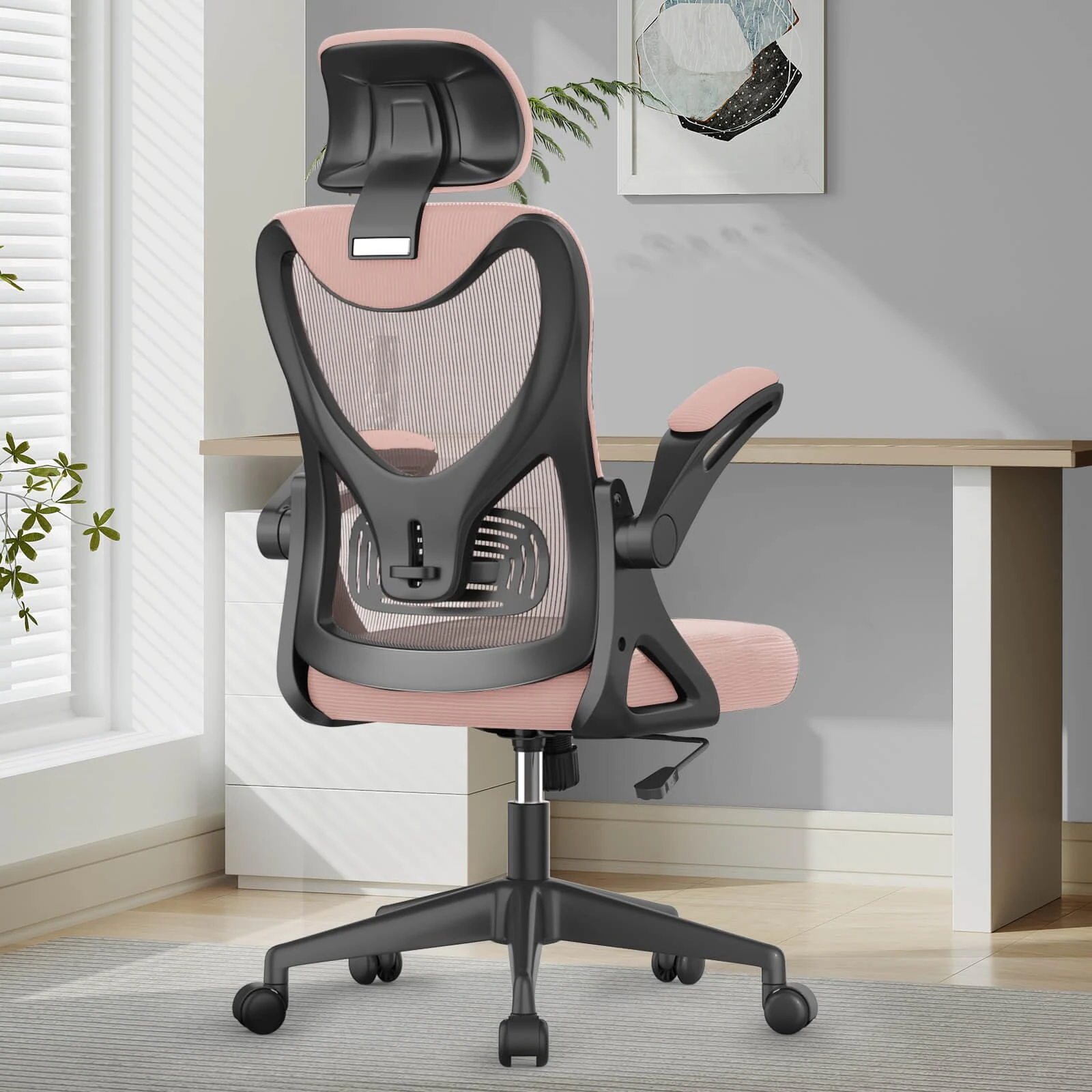 Office Chair - Ergonomic Desk Chair with Lumbar Support Headrest Adjustable, Padded Flip-up Armrests Comfy Seat Cushion High Back Executive Manager Chair For Home Office